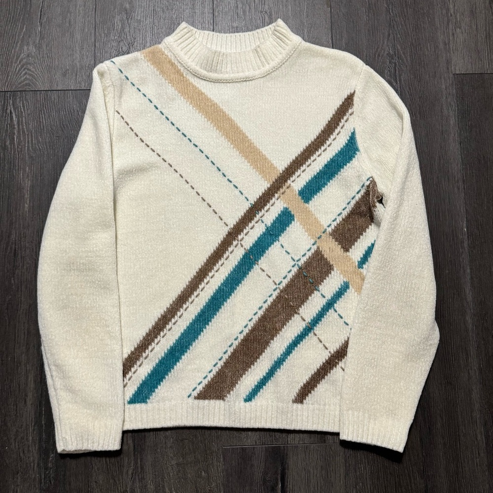 Alfred Dunner Ladies Long Sleeve Off White Sweater Size S Soft Acrylic Rayon